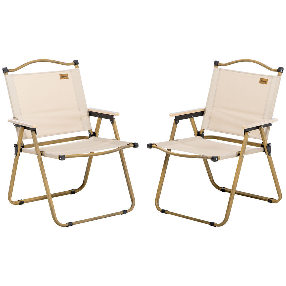 Outsunny pack de 2 sillas plegable de camping, sillas de camping portátil con reposabrazos y estructura de acero, tela oxford 600d, silla para pesca, jardín, terraza, caqui