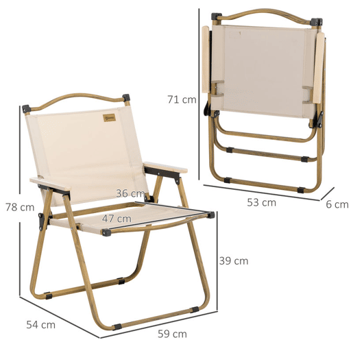 Outsunny Pack de 2 Cadeiras Dobráveis de Campismo, Cadeiras Portáteis com Apoio de Braços e Estrutura de Aço, Tecido Oxford 600D, Cadeiras para Pesca, Jardim, Terraço, Caqui