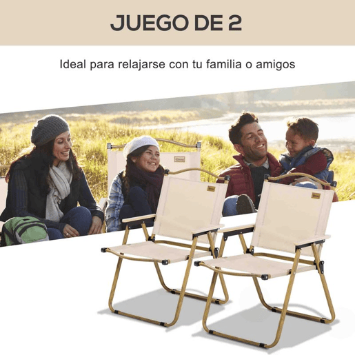 Outsunny Pack de 2 Cadeiras Dobráveis de Campismo, Cadeiras Portáteis com Apoio de Braços e Estrutura de Aço, Tecido Oxford 600D, Cadeiras para Pesca, Jardim, Terraço, Caqui
