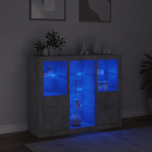 Aparadores - Bufetes - Móveis de apoio c LEDs 3 pcs derivados de madeira cinzento cimento pt2096