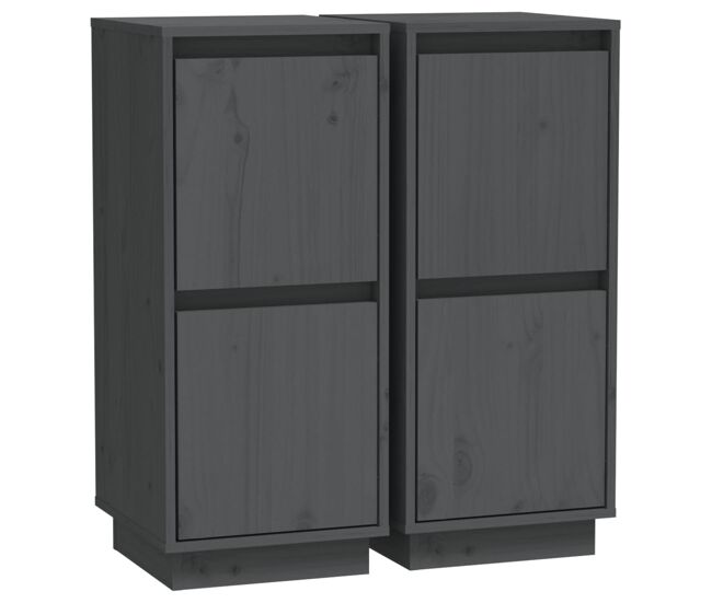 Aparador - mueble de almacenamiento 2 uds madera maciza de pino gris 31,5x34x75 cm es49