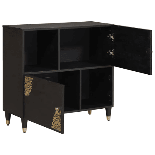 Bufete - Móvei de apoio com porta Preto 80 x 33 x 75 cm Madeira de manga maciça pt4806