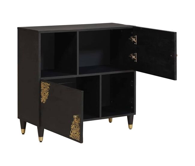 Aparador - mueble de almacenamiento negro 80 x 33 x 75 cm madera de mango maciza es4806