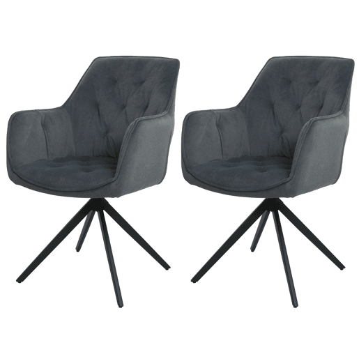 Conjunto de 2 cadeiras de jantar poltronas giratórias de 180° com apoio de braços estofamento espesso design moderno tecido antracite e metal 04_0007373