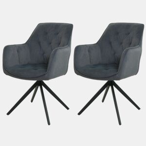 Conjunto de 2 cadeiras de jantar poltronas giratórias de 180° com apoio de braços estofamento espesso design moderno tecido antracite e metal 04_0007373
