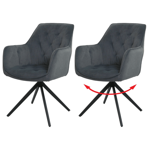 Conjunto de 2 cadeiras de jantar poltronas giratórias de 180° com apoio de braços estofamento espesso design moderno tecido antracite e metal 04_0007373
