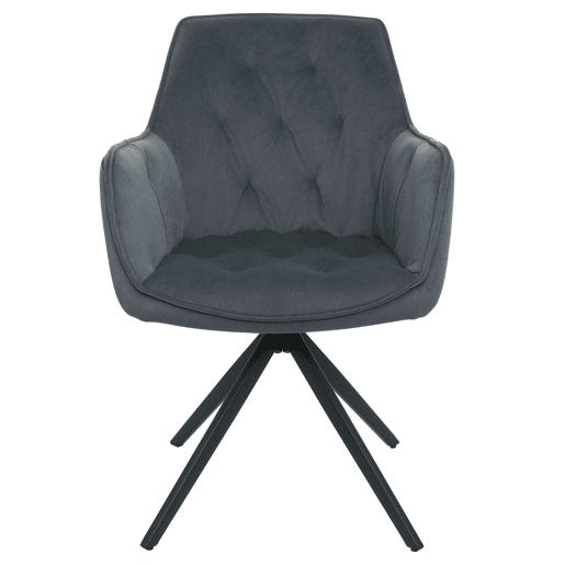 Conjunto de 2 cadeiras de jantar poltronas giratórias de 180° com apoio de braços estofamento espesso design moderno tecido antracite e metal 04_0007373