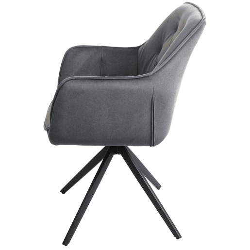 Conjunto de 2 cadeiras de jantar poltronas giratórias de 180° com apoio de braços estofamento espesso design moderno tecido antracite e metal 04_0007373