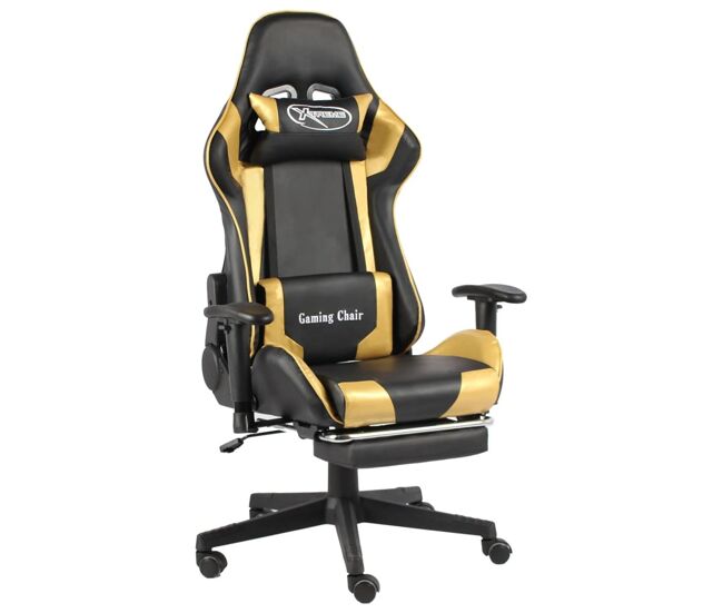 Silla gaming elite altura ajustable con reposapiés dorado 123-133x68x69 cm