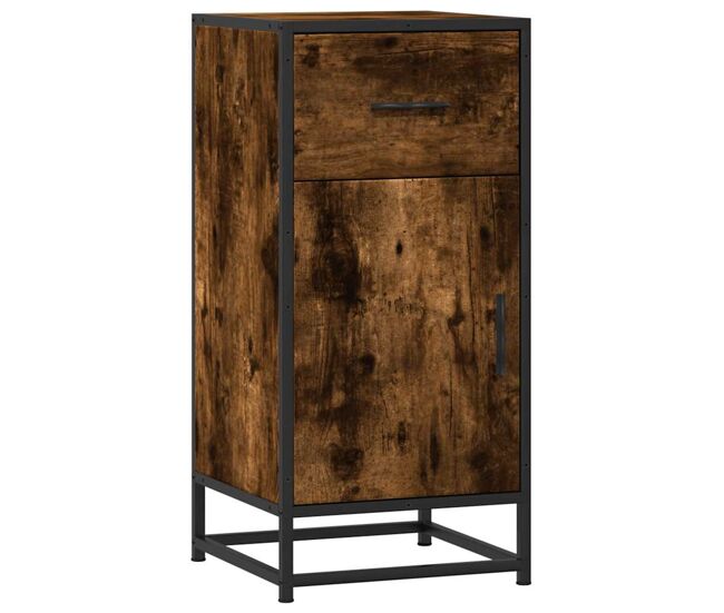 Aparador - mueble de almacenamiento madera ingeniería y metal roble ahumado 35,5x35x76 cm es4625