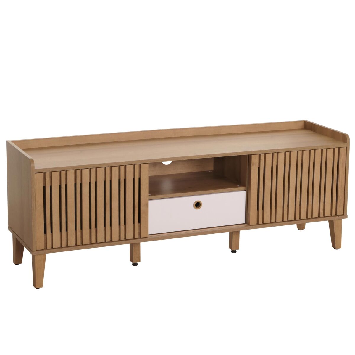 Mueble de TV con puerta corredera 3 compartimentos madera