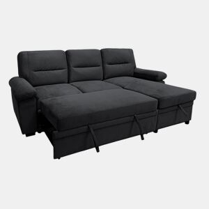 Sofá-Cama Chaise Longue Emma 238cm Preto em veludo
