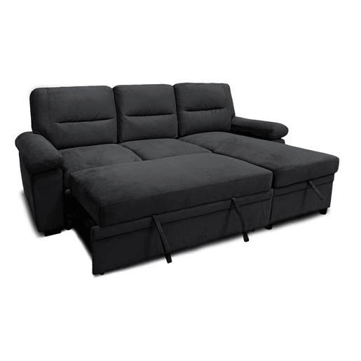 Sofá-Cama Chaise Longue Emma 238cm Preto em veludo