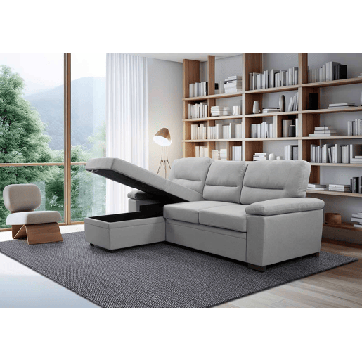Sofá-Cama Chaise Longue Emma 238cm Preto em veludo