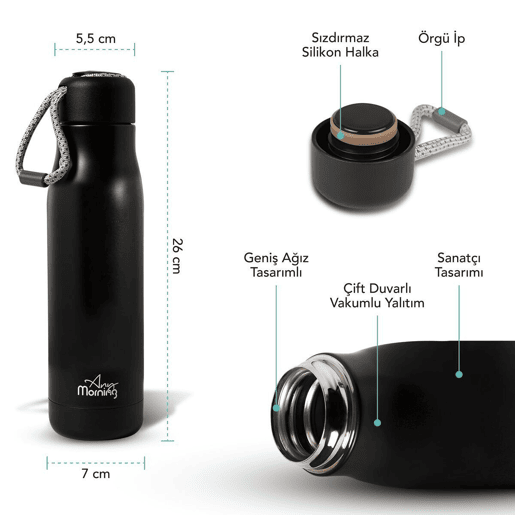 Garrafa Térmica Any Morning 600 ml Inox Preto Antivazamento
