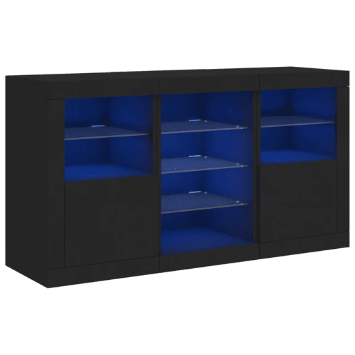 Aparador - Bufete - Móvei de apoio com luzes LED 123x37x67 cm preto pt2011