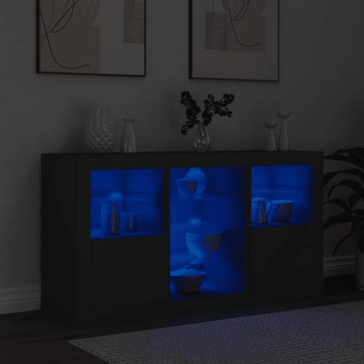 Aparador - Bufete - Móvei de apoio com luzes LED 123x37x67 cm preto pt2011