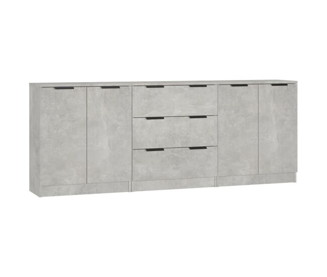 Aparador - mueble de almacenamiento de 3 piezas madera contrachapada gris hormigón es2162
