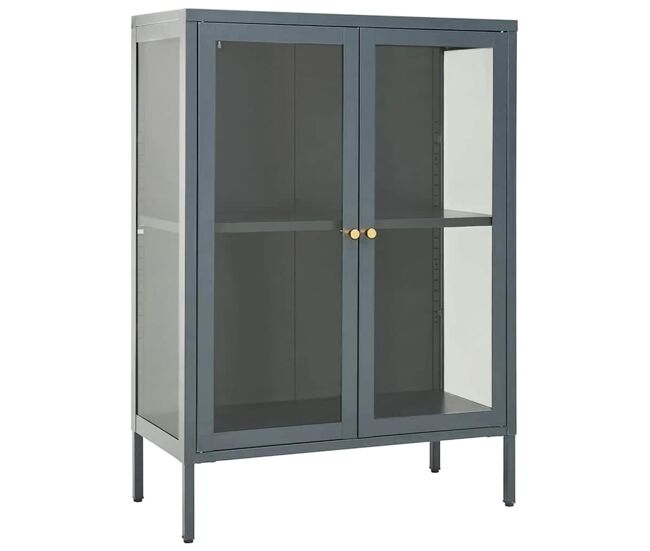 Aparador - mueble de almacenamiento de acero y vidrio gris antracita 75x35x105 cm es2406