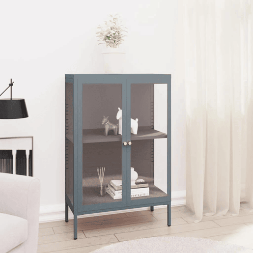 Aparador - Bufete - Móvei de apoio 75x35x105 cm vidro e aço antracite pt2406
