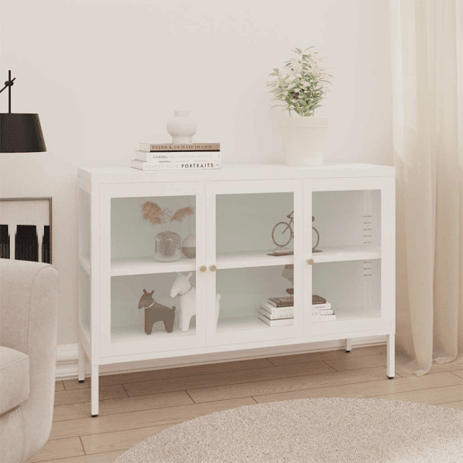 Aparador - Bufete - Móvei de apoio 105x35x70 cm vidro e aço branco pt2401
