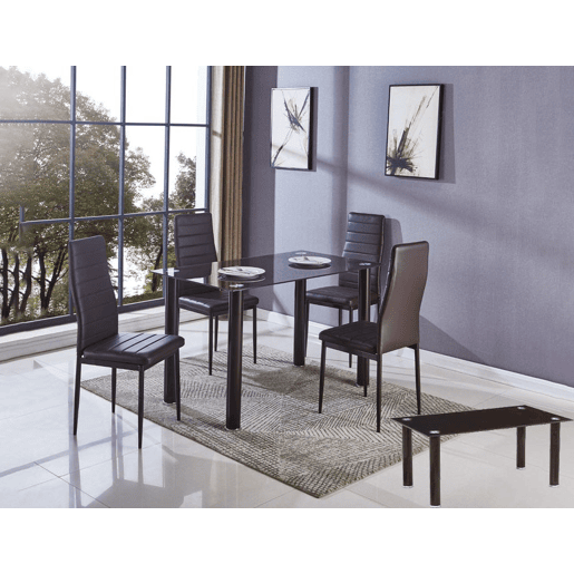 Pacote Elegance: Mesa de Vidro Temperado + 4 Cadeiras em Couro + Mesa de Centro de Vidro Temperado