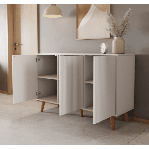 Aparador Sala de estar e jantar Branco 120x40x76 3 portas Renzo Muebles Bonitos