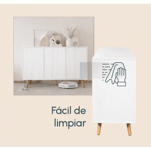Aparador Sala de estar e jantar Branco 120x40x76 3 portas Renzo Muebles Bonitos