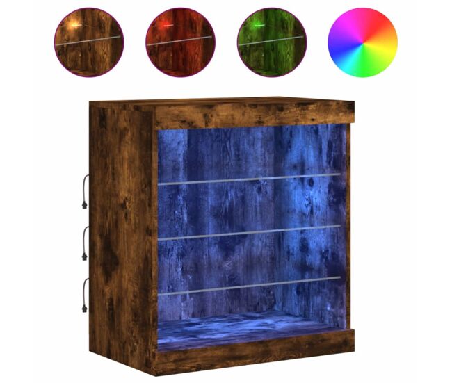 Aparador - mueble de almacenamiento con luces led roble ahumado 60,5x37x67 cm es2046