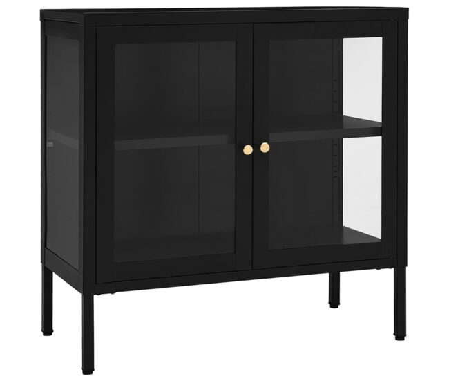 Aparador - mueble de almacenamiento de acero y vidrio negro 70x35x70 cm es2409