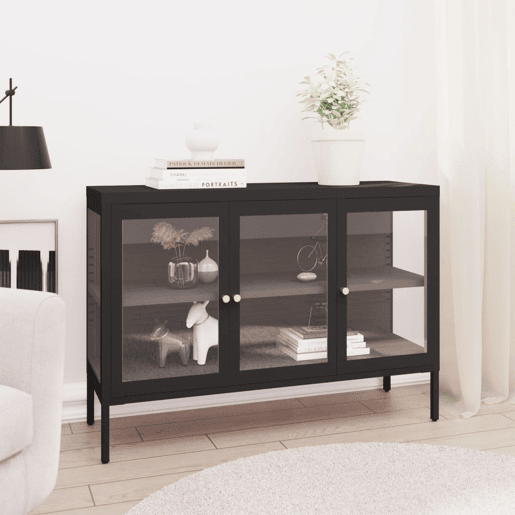 Aparador - Bufete - Móvei de apoio 105x35x70 cm vidro e aço preto pt2407