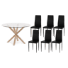 Pacote de mesa redonda de vidro temperado + cadeiras de couro sintéticometal
