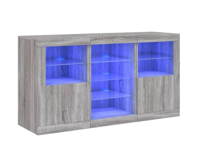 Aparador - mueble de almacenamiento con luces led gris sonoma 123x37x67 cm es1971