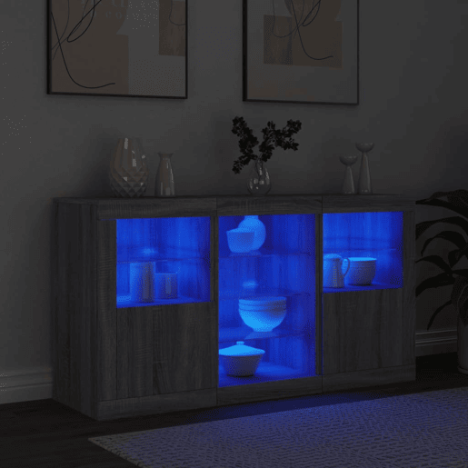 Aparador - Bufete - Móvei de apoio com luzes LED 123x37x67 cm cinzento sonoma pt1971