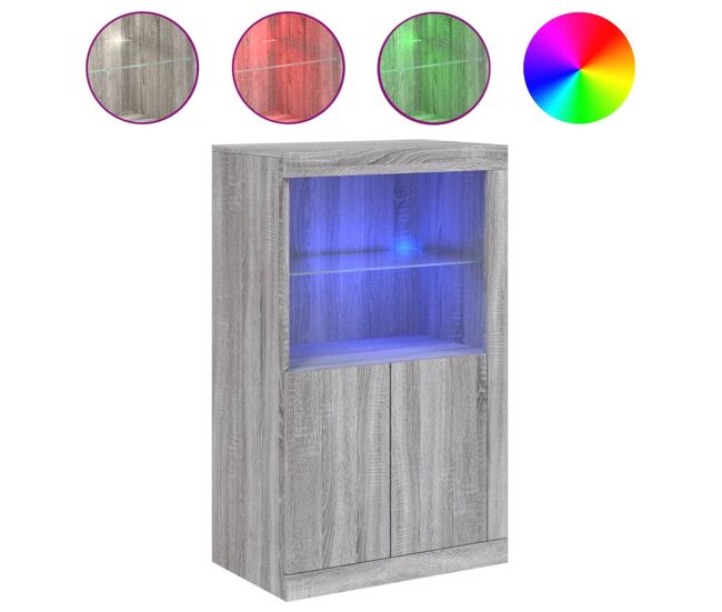 Aparador - mueble de almacenamiento con luces led madera de ingeniería gris sonoma es1999