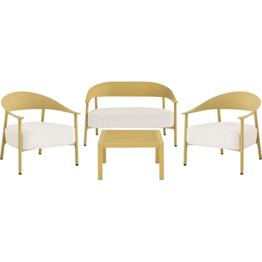 Conjunto de mobiliário de jardim em metal e plástico Céora - 4 lugares - Amarelo