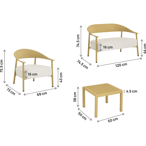 Conjunto de mobiliário de jardim em metal e plástico Céora - 4 lugares - Amarelo