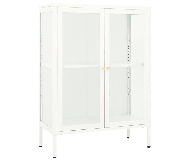 Aparador - mueble de almacenamiento de acero y vidrio blanco 75x35x105 cm es2403