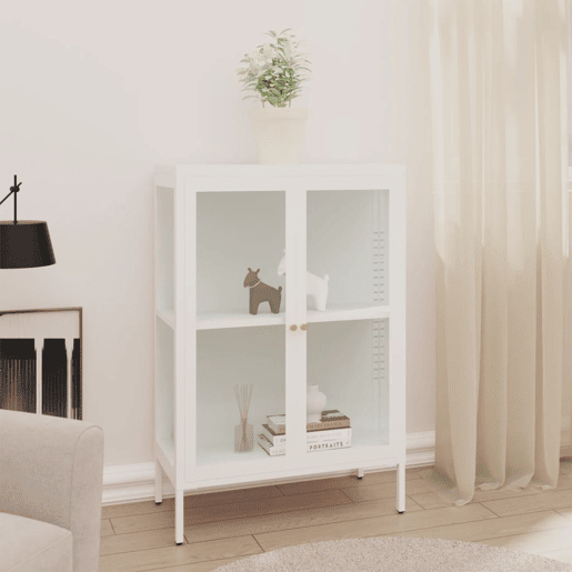 Aparador - Bufete - Móvei de apoio 75x35x105 cm vidro e aço branco pt2403