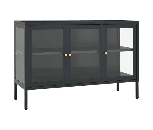 Aparador - mueble de almacenamiento de acero y vidrio gris antracita 105x35x70 cm es2404