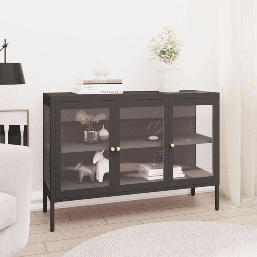 Aparador - Bufete - Móvei de apoio 105x35x70 cm vidro e aço antracite pt2404