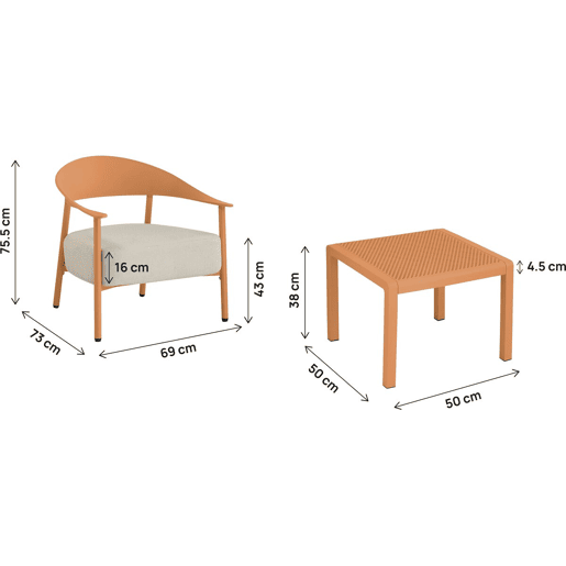 Conjunto de mobiliário de jardim em metal e plástico Céora - 2 lugares - Laranja