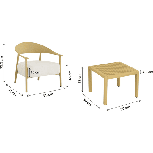 Conjunto de mobiliário de jardim em metal e plástico Céora - 2 lugares - Amarelo