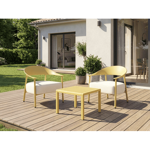 Conjunto de 2 cadeirões de jardim Céora em plástico e metal - Amarelo