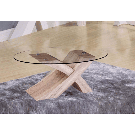 Mesa de Centro em Vidro Temperado Lore, Carvalho 110x60cm