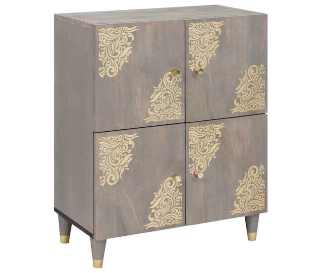 Aparador - mueble de almacenamiento gris y dorado 60 x 33 x 75 cm madera de mango maciza es4090