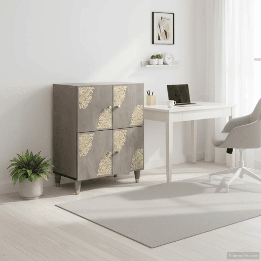 Bufete - Móvei de apoio Cinza e Ouro 60 x 33 x 75 cm Madeira de manga maciça pt4090