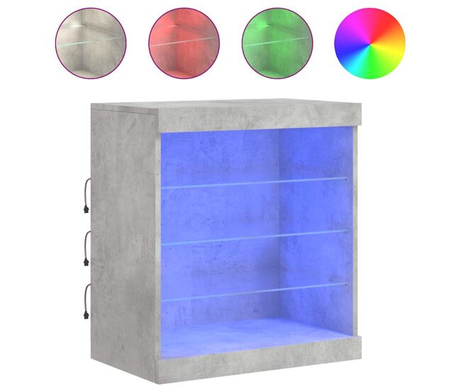 Aparador - mueble de almacenamiento con luces led gris hormigón 60,5x37x67 cm es1965