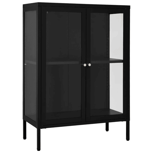 Aparador - Bufete - Móvei de apoio 75x35x105 cm vidro e aço preto pt2410