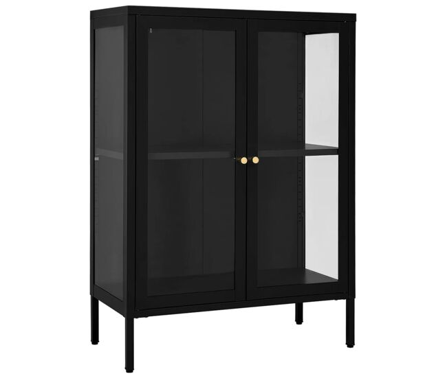 Aparador - mueble de almacenamiento de acero y vidrio negro 75x35x105 cm es2410